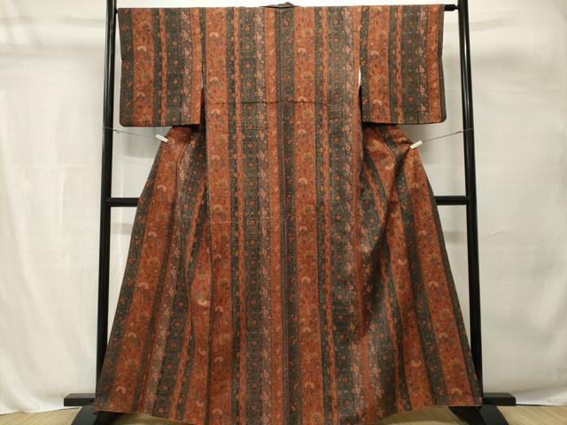 平和屋着物■上質な小紋　更紗花唐草間道　正絹　逸品　CABH8842ev