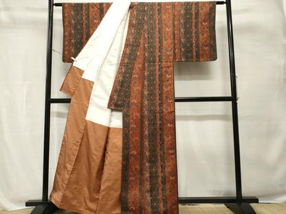 平和屋着物■上質な小紋　更紗花唐草間道　正絹　逸品　CABH8842ev