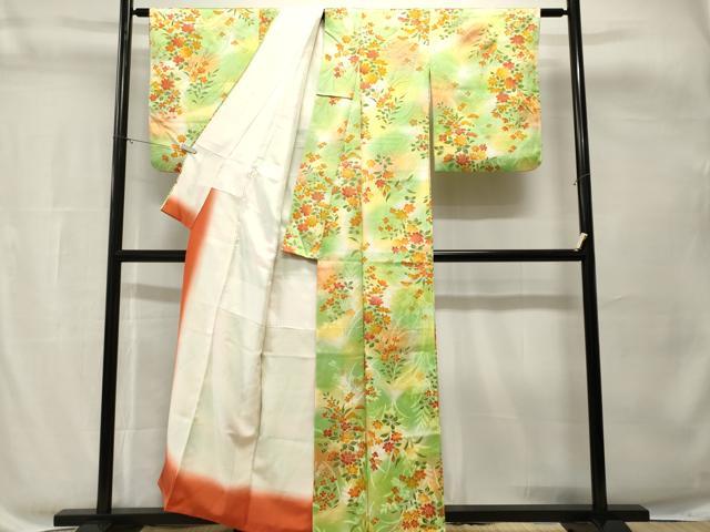 平和屋着物■上質な小紋　草花文　暈し染め　正絹　逸品　CABH8844ev