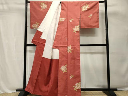 平和屋着物■上質な紬　バラ　正絹　逸品　CABH8856ev