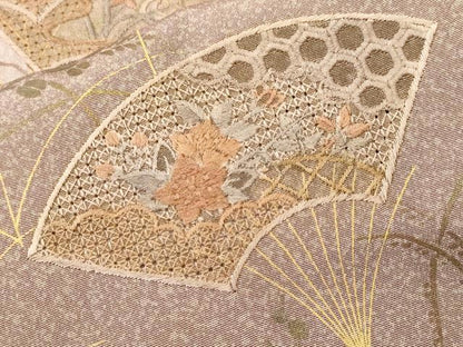 平和屋着物■中国三大刺繍　スワトウ刺繍　総刺繍　訪問着　芒地紙草花文　暈し染め　金彩　正絹　逸品　CABH8862ev
