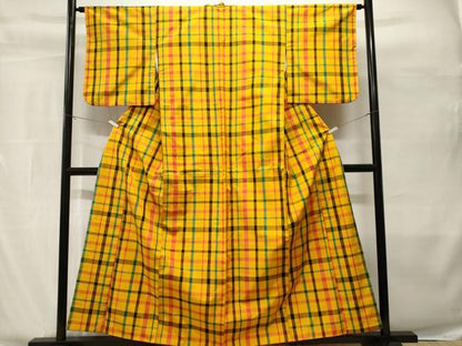 平和屋着物■上質な紬　格子柄　正絹　逸品　CABH8871ev