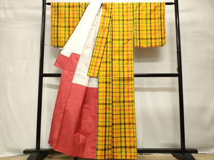 平和屋着物■上質な紬　格子柄　正絹　逸品　CABH8871ev
