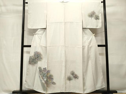 平和屋着物■訪問着　手描き　樹林風景文　暈し染め　正絹　逸品　CABH8872ev