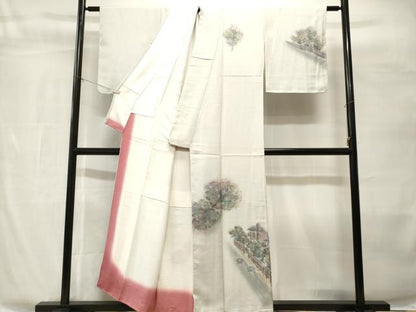 平和屋着物■訪問着　手描き　樹林風景文　暈し染め　正絹　逸品　CABH8872ev