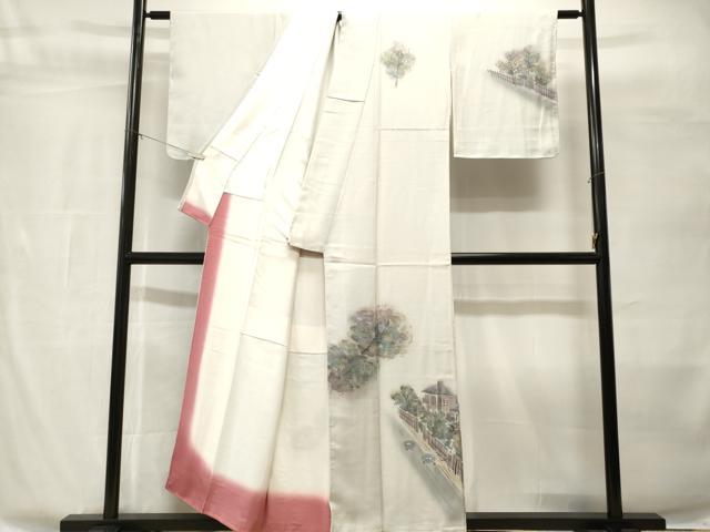 平和屋着物■訪問着　手描き　樹林風景文　暈し染め　正絹　逸品　CABH8872ev