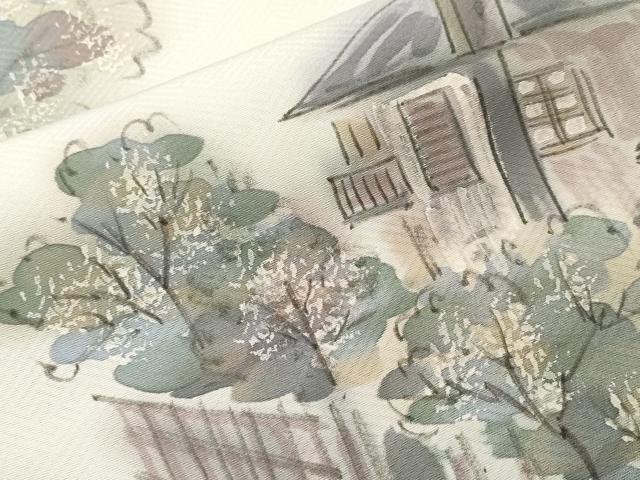 平和屋着物■訪問着　手描き　樹林風景文　暈し染め　正絹　逸品　CABH8872ev