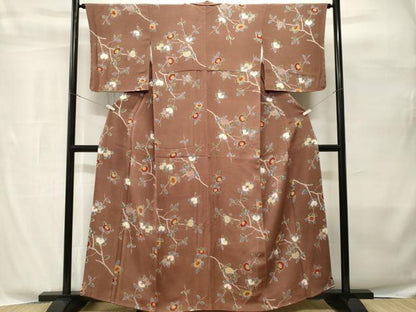 平和屋着物■上質な小紋　枝橘文　鬼しぼ縮緬　正絹　逸品　CABH8874ev