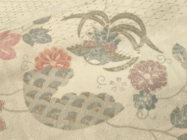 平和屋着物■上質な小紋　鳳凰蔦の葉花丸文　金彩　正絹　逸品　CABH8876ev