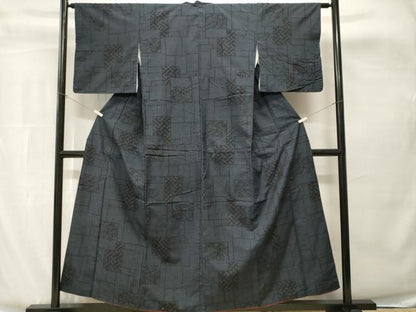 平和屋着物■結城紬　80亀甲　色紙吉祥花文　正絹　逸品　CABH8879ev