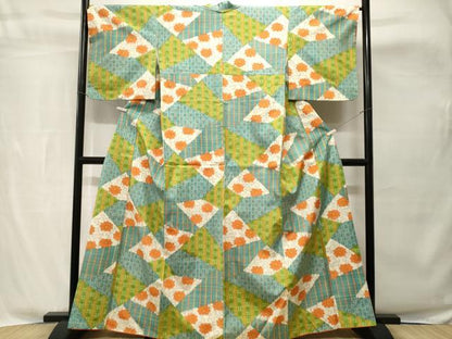平和屋着物■上質な紬　切嵌格子花唐草文　やまと誂製　正絹　逸品　CABH8883ev