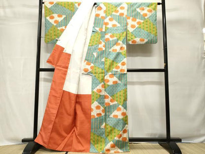 平和屋着物■上質な紬　切嵌格子花唐草文　やまと誂製　正絹　逸品　CABH8883ev