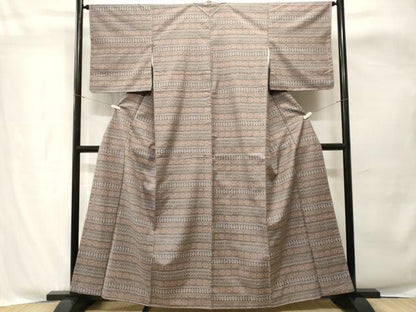 平和屋着物■上質な紬　横段花文　正絹　逸品　CABH8885ev