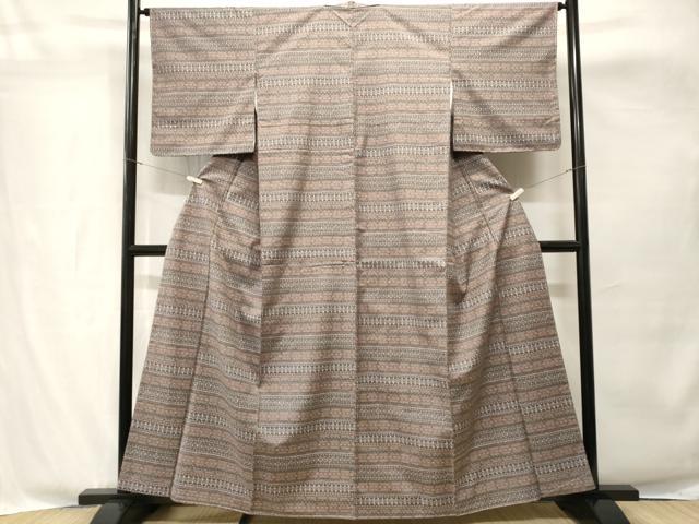平和屋着物■上質な紬　横段花文　正絹　逸品　CABH8885ev