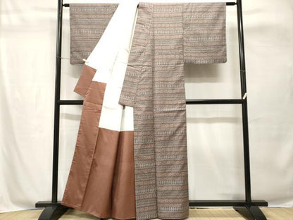平和屋着物■上質な紬　横段花文　正絹　逸品　CABH8885ev