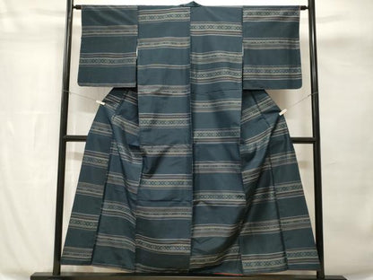 平和屋着物■上質な紬　横段抽象文　正絹　逸品　CABH8886ev
