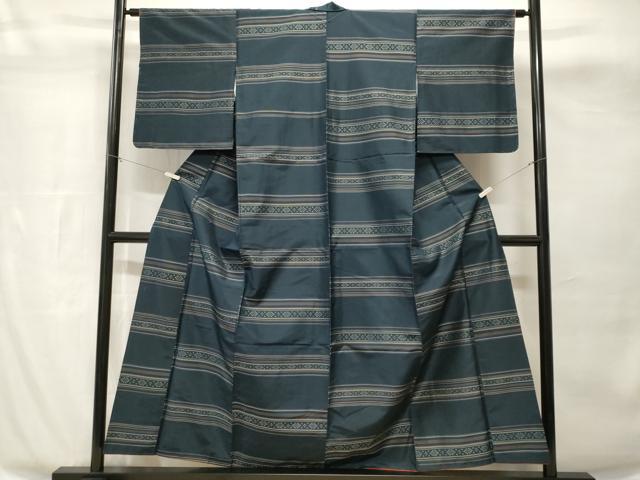 平和屋着物■上質な紬　横段抽象文　正絹　逸品　CABH8886ev