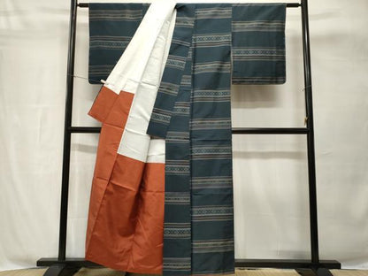 平和屋着物■上質な紬　横段抽象文　正絹　逸品　CABH8886ev