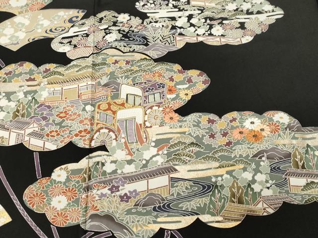 平和屋着物■豪華黒留袖　雲取り地紙風景文　金銀彩　さが美扱い　正絹　逸品　CABH8888ev