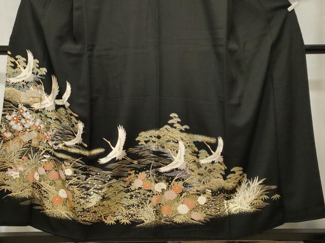 平和屋着物■豪華黒留袖　駒刺繍　飛鶴御所解文　金彩　正絹　逸品　CABH8889ev