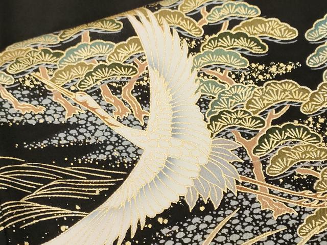 平和屋着物■豪華黒留袖　駒刺繍　飛鶴御所解文　金彩　正絹　逸品　CABH8889ev