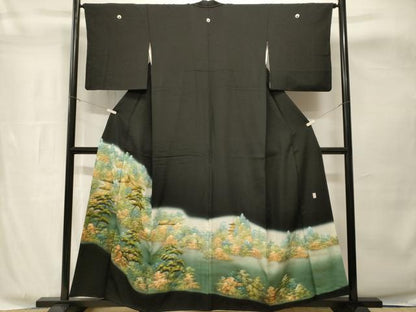 平和屋着物■豪華黒留袖　樹林風景文　暈し染め　金彩　正絹　逸品　CABH8891ev