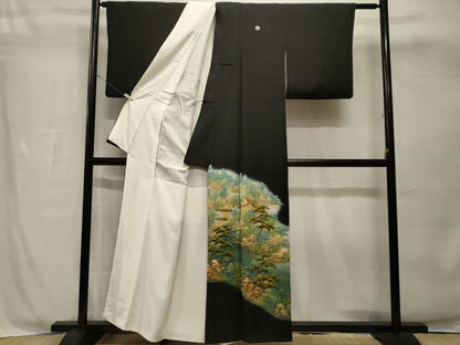 平和屋着物■豪華黒留袖　樹林風景文　暈し染め　金彩　正絹　逸品　CABH8891ev