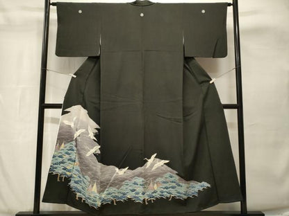 平和屋着物■豪華黒留袖　浜松飛鶴文　暈し染め　正絹　逸品　CABH8892ev