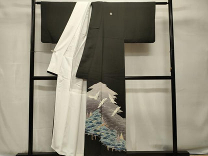 平和屋着物■豪華黒留袖　浜松飛鶴文　暈し染め　正絹　逸品　CABH8892ev