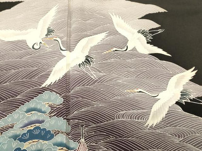 平和屋着物■豪華黒留袖　浜松飛鶴文　暈し染め　正絹　逸品　CABH8892ev