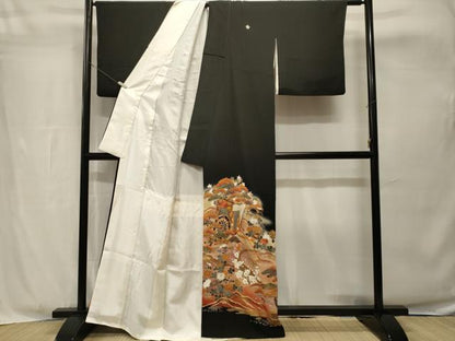 平和屋着物■豪華黒留袖　作家物　駒刺繍　御所車草花文　暈し染め　金彩　正絹　逸品　CABH8894ev
