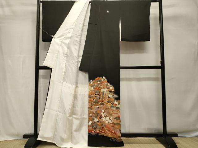 平和屋着物■豪華黒留袖　作家物　駒刺繍　御所車草花文　暈し染め　金彩　正絹　逸品　CABH8894ev