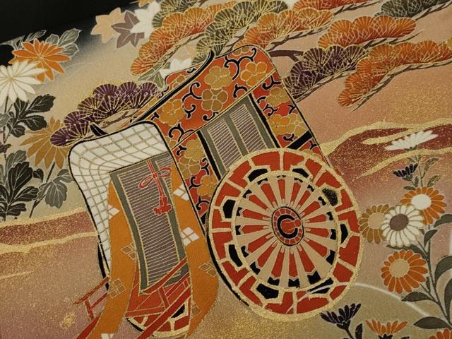 平和屋着物■豪華黒留袖　作家物　駒刺繍　御所車草花文　暈し染め　金彩　正絹　逸品　CABH8894ev
