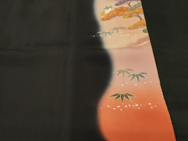 平和屋着物■豪華黒留袖　作家物　駒刺繍　御所車草花文　暈し染め　金彩　正絹　逸品　CABH8894ev