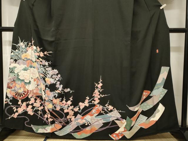 平和屋着物■豪華黒留袖　作家物　短冊花車文　金彩　正絹　逸品　CABH8895ev