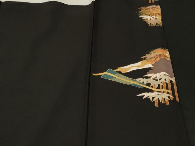 平和屋着物■豪華黒留袖　駒刺繍　笹竹扇面花文　金彩　正絹　逸品　CABH8897ev