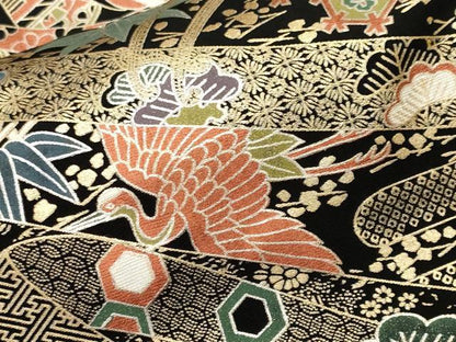 平和屋着物■豪華黒留袖　駒刺繍　束ね熨斗飛鶴御所車花文　金銀彩　正絹　逸品　CABH8903ev