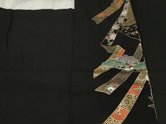 平和屋着物■豪華黒留袖　駒刺繍　束ね熨斗飛鶴御所車花文　金銀彩　正絹　逸品　CABH8903ev