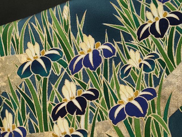 平和屋着物■豪華黒留袖　駒刺繍　杜若　飛鶴枝松梅文　暈し染め　金彩　正絹　逸品　CABH8904ev