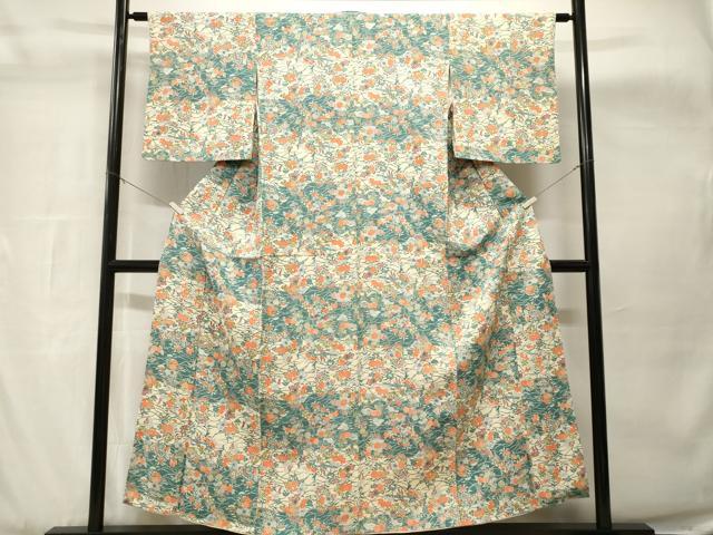 平和屋着物■上質な小紋　芝草枝花文　正絹　逸品　CABH8908ev