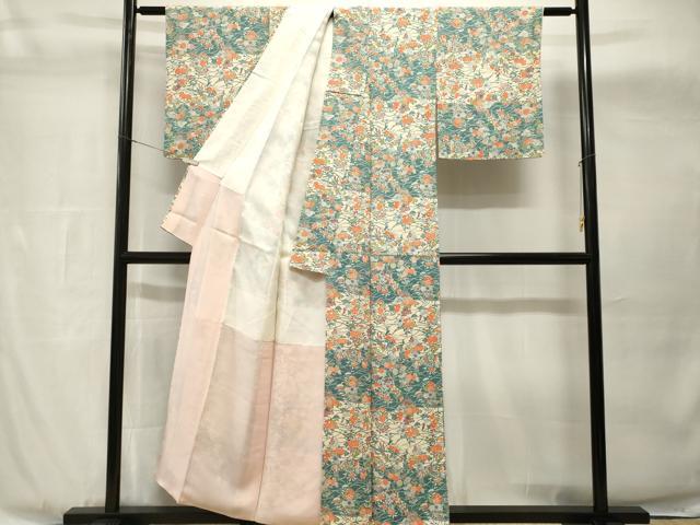 平和屋着物■上質な小紋　芝草枝花文　正絹　逸品　CABH8908ev