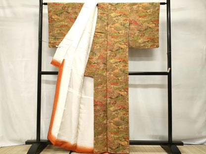 平和屋着物■上質な小紋　人物風景文　鬼しぼ縮緬　正絹　逸品　CABH8910ev