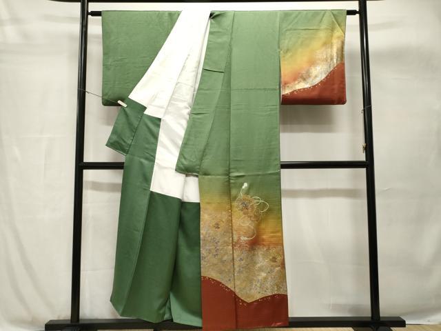 平和屋着物■中国三大刺繍　スワトウ刺繍　総刺繍　訪問着　雪輪草花文　暈し染め　金銀彩　正絹　逸品　CABH8913ev