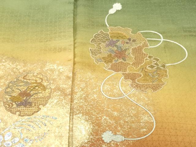 平和屋着物■中国三大刺繍　スワトウ刺繍　総刺繍　訪問着　雪輪草花文　暈し染め　金銀彩　正絹　逸品　CABH8913ev