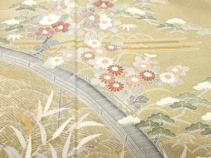 平和屋着物■訪問着　流水渡り橋草花文　金彩　三越扱い　正絹　逸品　CABH8916ev