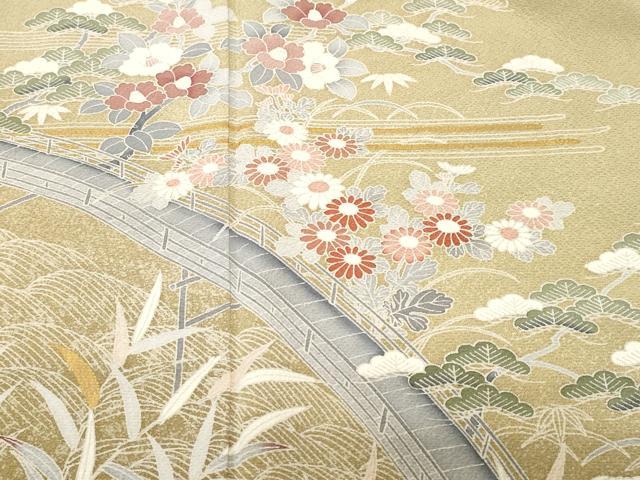 平和屋着物■訪問着　流水渡り橋草花文　金彩　三越扱い　正絹　逸品　CABH8916ev