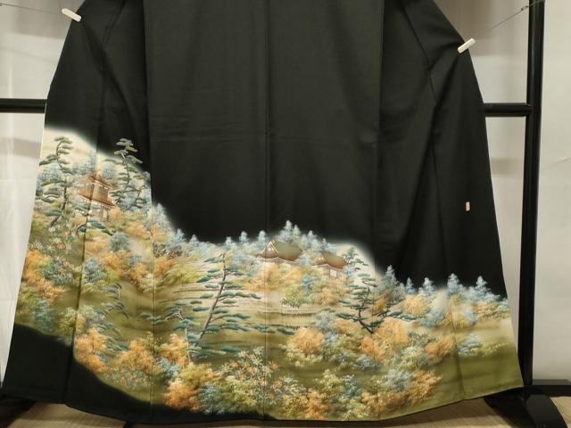 平和屋着物■豪華黒留袖　京加賀　風景文　暈し染め　金彩　正絹　逸品　CABH8927ev