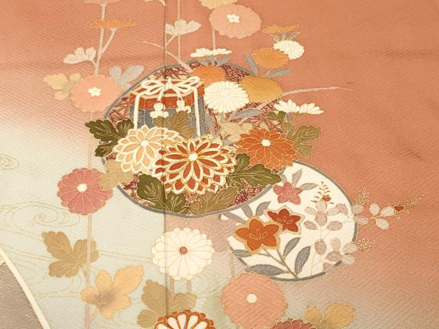平和屋着物■訪問着　駒刺繍　貝桶流水枝花丸文　暈し染め　金彩　正絹　逸品　CABH8934ev
