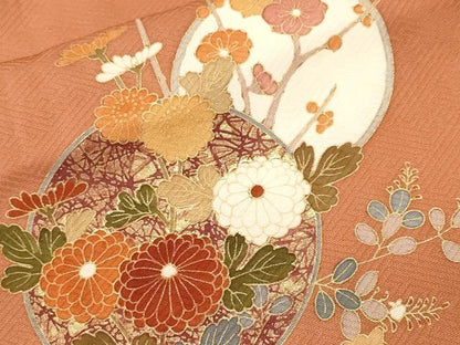 平和屋着物■訪問着　駒刺繍　貝桶流水枝花丸文　暈し染め　金彩　正絹　逸品　CABH8934ev