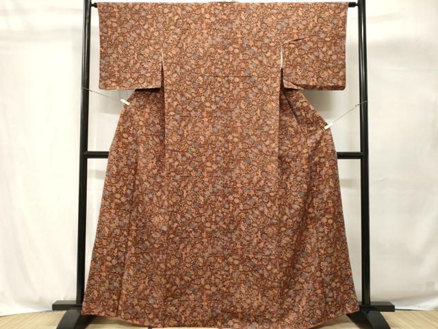 平和屋着物■上質な小紋　更紗鳳凰花文　金彩　鬼しぼ縮緬　やまと誂製　正絹　逸品　CABH8936ev